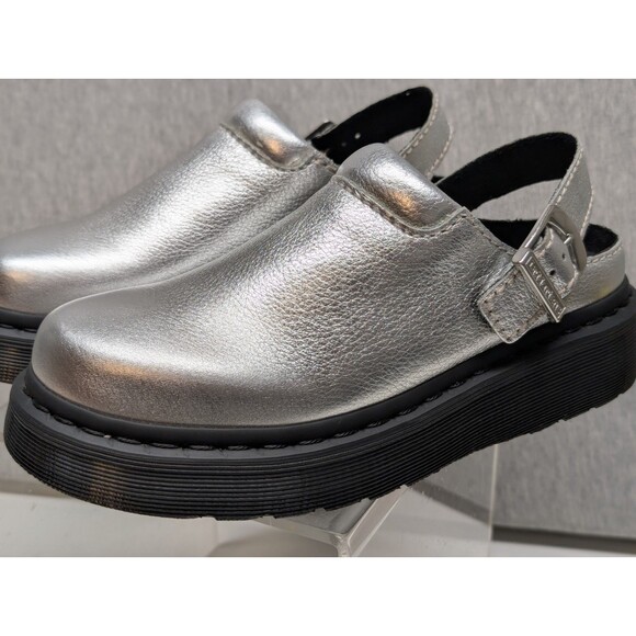 NWOB Dr Marten Laketen Womens 5 Silver Metallic Leather Slingback Clogs Mules - Picture 4 of 8